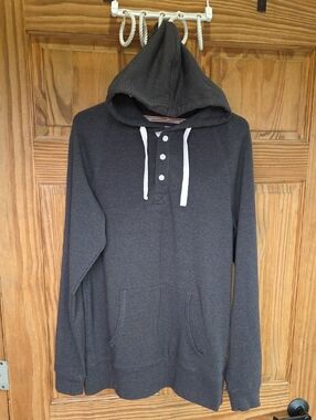 The Normal Brand Dark Charcoal Hooded Henley Sweatshirt Medium Tall